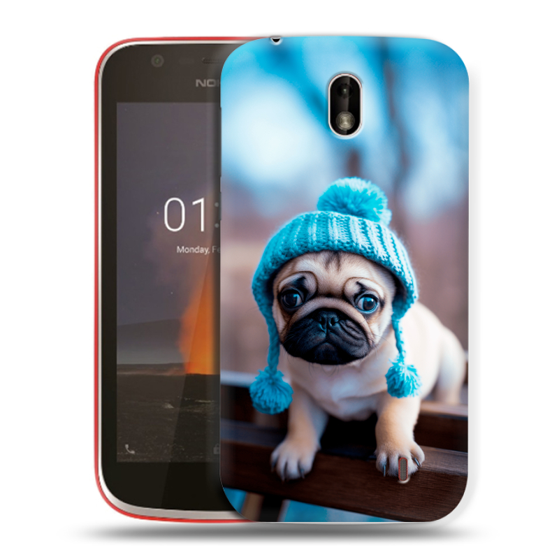 Пластиковый чехол на Nokia 1 с принтом Мопс в шапке Пластиковый чехол на Nokia 1 с принтом Мопс в шапке