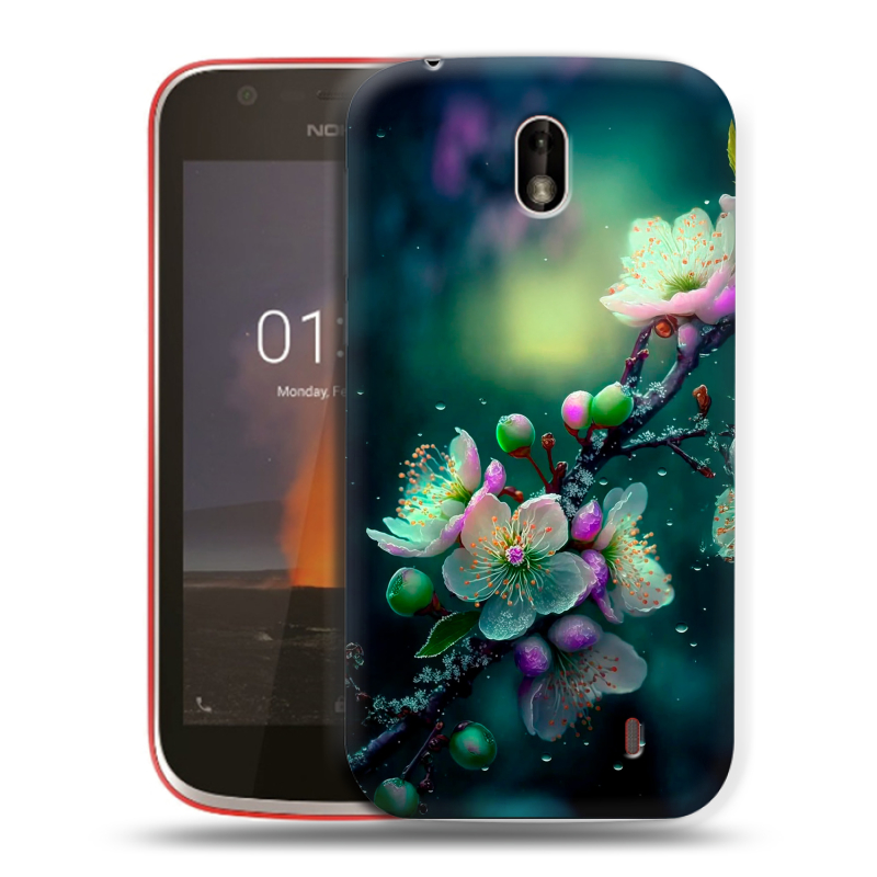 Пластиковый чехол на Nokia 1 с принтом Цветы и мрамор Пластиковый чехол на Nokia 1 с принтом Цветы и мрамор