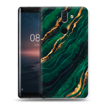 Силиконовый чехол на Nokia 8 Sirocco с принтом Мрамор зеленое золото Силиконовый чехол на Nokia 8 Sirocco с принтом Мрамор зеленое золото