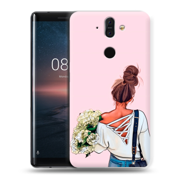 Силиконовый чехол на Nokia 8 Sirocco с принтом Девушка и букет Силиконовый чехол на Nokia 8 Sirocco с принтом Девушка и букет