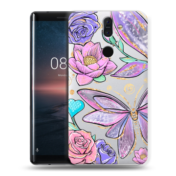 Силиконовый чехол на Nokia 8 Sirocco с принтом Бабочки и цветы Силиконовый чехол на Nokia 8 Sirocco с принтом Бабочки и цветы