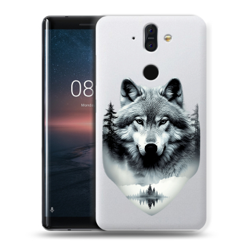 Силиконовый чехол на Nokia 8 Sirocco с принтом Волк в лесу Силиконовый чехол на Nokia 8 Sirocco с принтом Волк в лесу