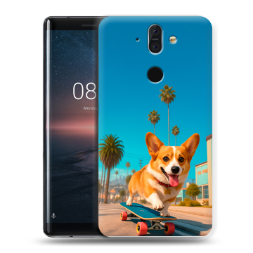 Силиконовый чехол на Nokia 8 Sirocco с принтом Корги на скейте Силиконовый чехол на Nokia 8 Sirocco с принтом Корги на скейте