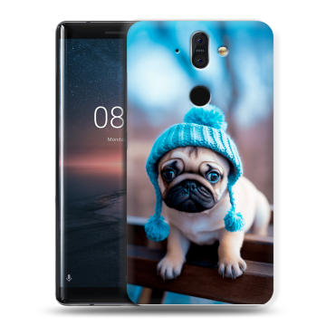 Силиконовый чехол на Nokia 8 Sirocco с принтом Мопс в шапке Силиконовый чехол на Nokia 8 Sirocco с принтом Мопс в шапке