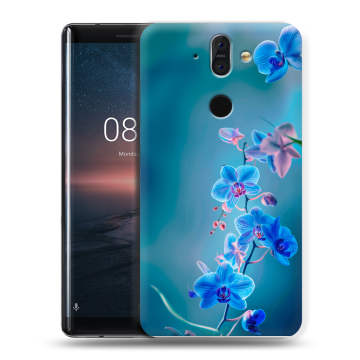 Силиконовый чехол на Nokia 8 Sirocco с принтом Голубые цветы Силиконовый чехол на Nokia 8 Sirocco с принтом Голубые цветы