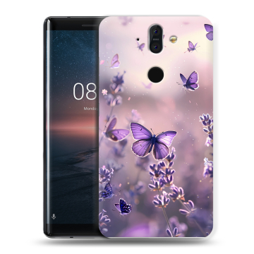 Силиконовый чехол на Nokia 8 Sirocco с принтом бабочки и лаванда Силиконовый чехол на Nokia 8 Sirocco с принтом бабочки и лаванда