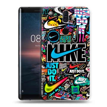 Силиконовый чехол на Nokia 8 Sirocco с принтом найк nike черный Силиконовый чехол на Nokia 8 Sirocco с принтом найк nike черный