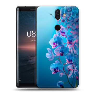 Силиконовый чехол на Nokia 8 Sirocco с принтом голубые орхидеи Силиконовый чехол на Nokia 8 Sirocco с принтом голубые орхидеи
