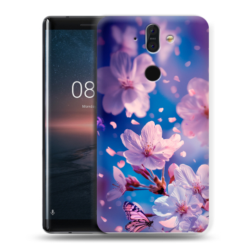 Силиконовый чехол на Nokia 8 Sirocco с принтом цветы бабочки Силиконовый чехол на Nokia 8 Sirocco с принтом цветы бабочки
