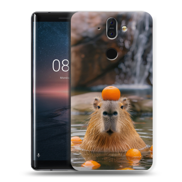Силиконовый чехол на Nokia 8 Sirocco с принтом Капибара с апельсином Силиконовый чехол на Nokia 8 Sirocco с принтом Капибара с апельсином