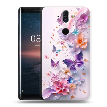 Силиконовый чехол на Nokia 8 Sirocco с принтом цветы бабочки Силиконовый чехол на Nokia 8 Sirocco с принтом цветы бабочки