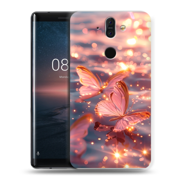 Силиконовый чехол на Nokia 8 Sirocco с принтом бабочки розовые Силиконовый чехол на Nokia 8 Sirocco с принтом бабочки розовые