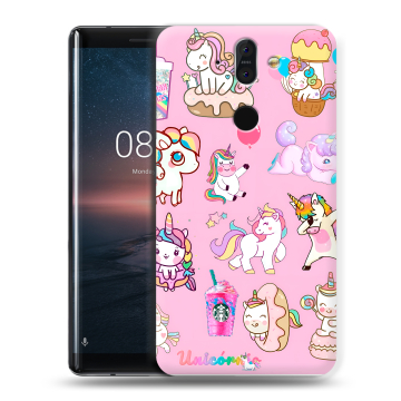 Силиконовый чехол на Nokia 8 Sirocco с принтом розовые единороги Силиконовый чехол на Nokia 8 Sirocco с принтом розовые единороги