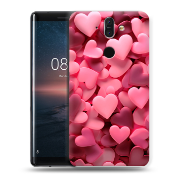 Силиконовый чехол на Nokia 8 Sirocco с принтом розовые сердечки Силиконовый чехол на Nokia 8 Sirocco с принтом розовые сердечки