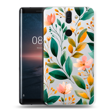 Силиконовый чехол на Nokia 8 Sirocco с принтом Цветы паттерн Силиконовый чехол на Nokia 8 Sirocco с принтом Цветы паттерн