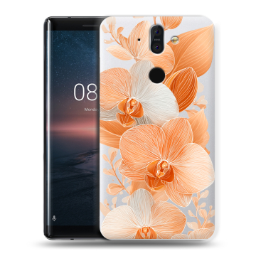 Силиконовый чехол на Nokia 8 Sirocco с принтом Бежевые цветы Силиконовый чехол на Nokia 8 Sirocco с принтом Бежевые цветы