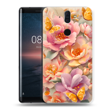 Силиконовый чехол на Nokia 8 Sirocco с принтом Цветы и бабочки Силиконовый чехол на Nokia 8 Sirocco с принтом Цветы и бабочки