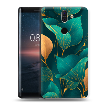 Силиконовый чехол на Nokia 8 Sirocco с принтом Листья и золото Силиконовый чехол на Nokia 8 Sirocco с принтом Листья и золото