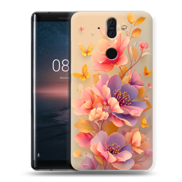 Силиконовый чехол на Nokia 8 Sirocco с принтом Цветы и бабочки Силиконовый чехол на Nokia 8 Sirocco с принтом Цветы и бабочки