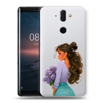 Силиконовый чехол на Nokia 8 Sirocco с принтом девушка цветы Силиконовый чехол на Nokia 8 Sirocco с принтом девушка цветы