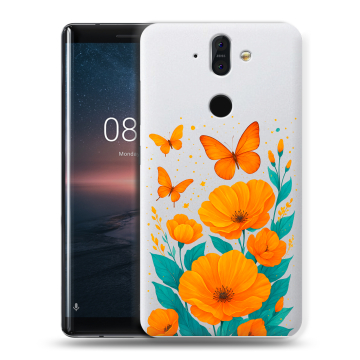 Силиконовый чехол на Nokia 8 Sirocco с принтом цветы бабочки Силиконовый чехол на Nokia 8 Sirocco с принтом цветы бабочки