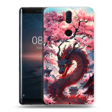 Силиконовый чехол на Nokia 8 Sirocco с принтом Дракон Японский Силиконовый чехол на Nokia 8 Sirocco с принтом Дракон Японский