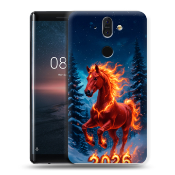 Силиконовый чехол на Nokia 8 Sirocco с принтом Новый год коня Силиконовый чехол на Nokia 8 Sirocco с принтом Новый год коня