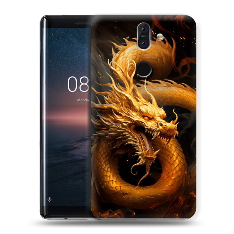 Силиконовый чехол на Nokia 8 Sirocco с принтом Золотой дракон Силиконовый чехол на Nokia 8 Sirocco с принтом Золотой дракон