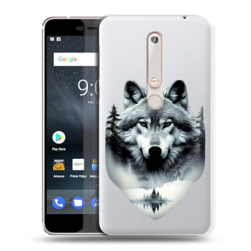 Пластиковый чехол на Nokia 6 (2018) с принтом Волк в лесу