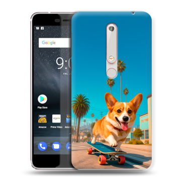 Пластиковый чехол на Nokia 6 (2018) с принтом Корги на скейте