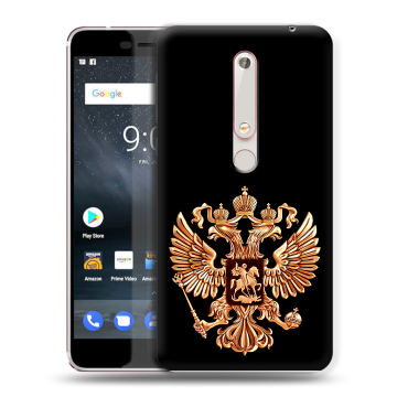 Пластиковый чехол на Nokia 6 (2018) с принтом Герб России золотой Пластиковый чехол на Nokia 6 (2018) с принтом Герб России золотой
