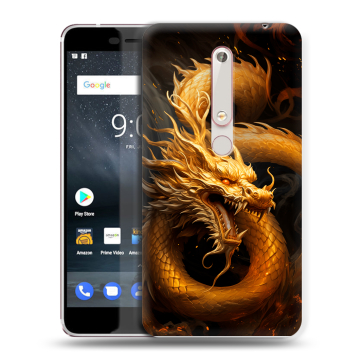 Пластиковый чехол на Nokia 6 (2018) с принтом Золотой дракон Пластиковый чехол на Nokia 6 (2018) с принтом Золотой дракон