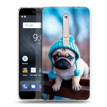 Пластиковый чехол на Nokia 6 (2018) с принтом Мопс в шапке