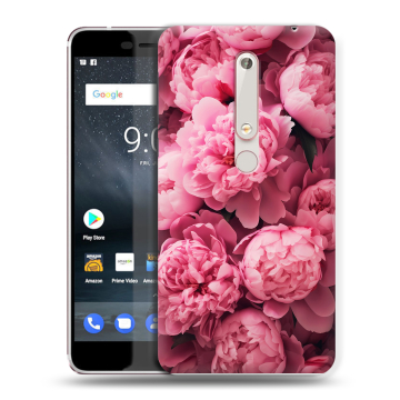 Пластиковый чехол на Nokia 6 (2018) с принтом цветы пионы