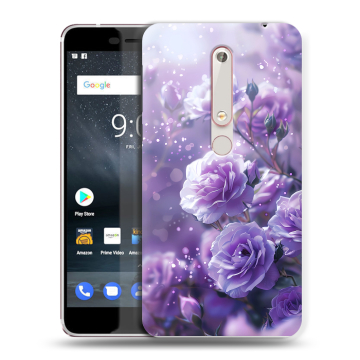 Пластиковый чехол на Nokia 6 (2018) с принтом Розы цветы Пластиковый чехол на Nokia 6 (2018) с принтом Розы цветы