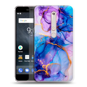 Пластиковый чехол на Nokia 6 (2018) с принтом синий мрамор
