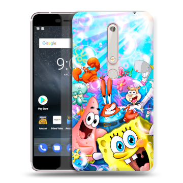 Пластиковый чехол на Nokia 6 (2018) с принтом спанчбоб спанч боб
