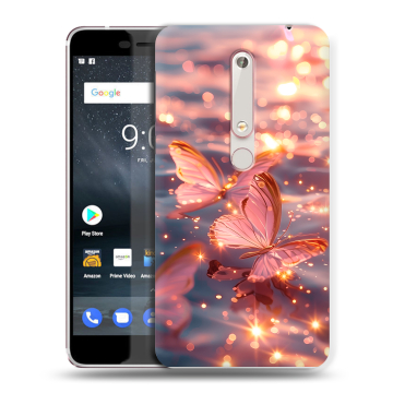 Пластиковый чехол на Nokia 6 (2018) с принтом бабочки розовые