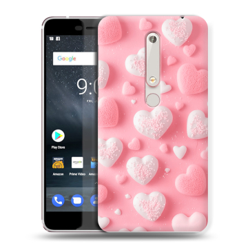 Пластиковый чехол на Nokia 6 (2018) с принтом Сердечки