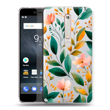 Пластиковый чехол на Nokia 6 (2018) с принтом Цветы паттерн