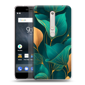 Пластиковый чехол на Nokia 6 (2018) с принтом Листья и золото