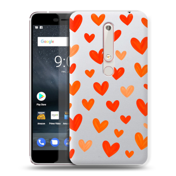 Пластиковый чехол на Nokia 6 (2018) с принтом Сердечки