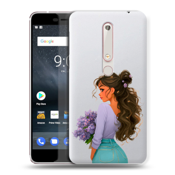 Пластиковый чехол на Nokia 6 (2018) с принтом девушка цветы Пластиковый чехол на Nokia 6 (2018) с принтом девушка цветы