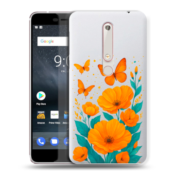 Пластиковый чехол на Nokia 6 (2018) с принтом цветы бабочки Пластиковый чехол на Nokia 6 (2018) с принтом цветы бабочки