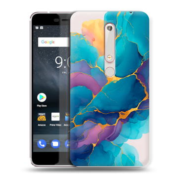 Пластиковый чехол на Nokia 6 (2018) с принтом Мрамор блестки Пластиковый чехол на Nokia 6 (2018) с принтом Мрамор блестки
