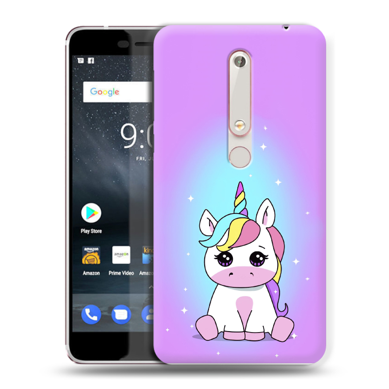 Пластиковый чехол на Nokia 6 (2018) с принтом Единорог Пластиковый чехол на Nokia 6 (2018) с принтом Единорог