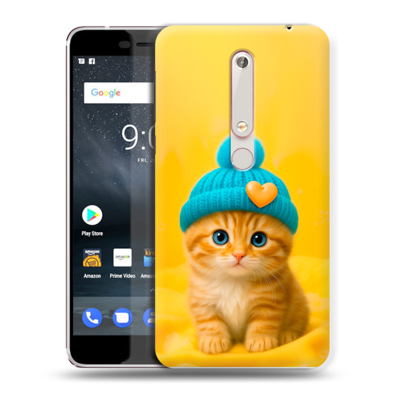 Пластиковый чехол на Nokia 6 (2018) с принтом Котенок в шапке Пластиковый чехол на Nokia 6 (2018) с принтом Котенок в шапке