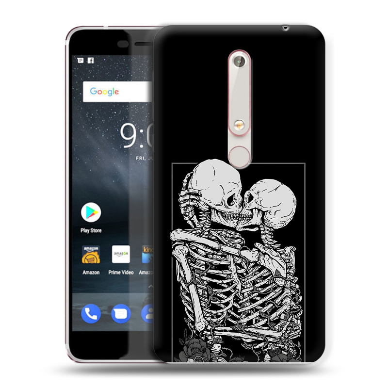 Пластиковый чехол на Nokia 6 (2018) с принтом Поцелуй скелетов Пластиковый чехол на Nokia 6 (2018) с принтом Поцелуй скелетов