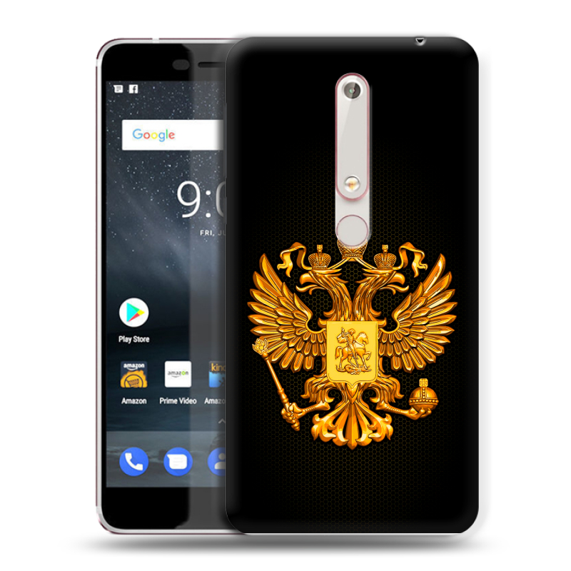 Пластиковый чехол на Nokia 6 (2018) с принтом Герб России желтый Пластиковый чехол на Nokia 6 (2018) с принтом Герб России желтый