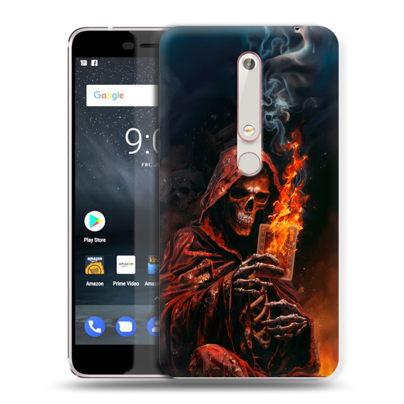 Пластиковый чехол на Nokia 6 (2018) с принтом Скелет и карты Пластиковый чехол на Nokia 6 (2018) с принтом Скелет и карты